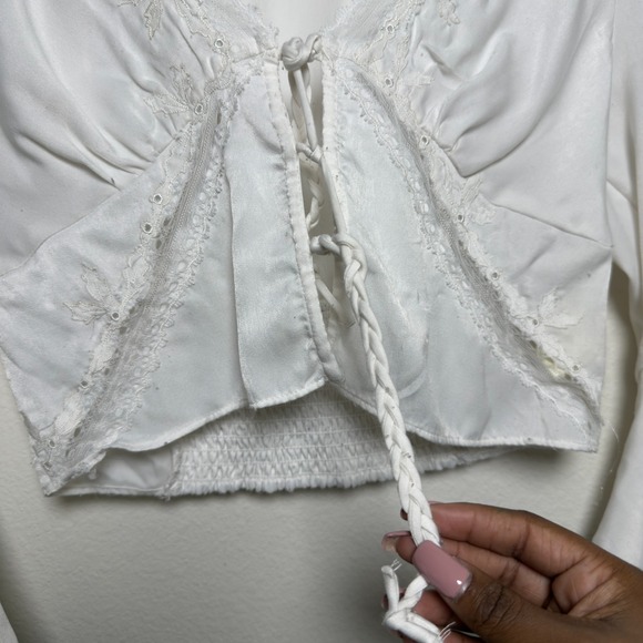 Free People Lola Lace Babydoll Top‎ Medium White Flare Boho Coquette Ethereal - Picture 6 of 11